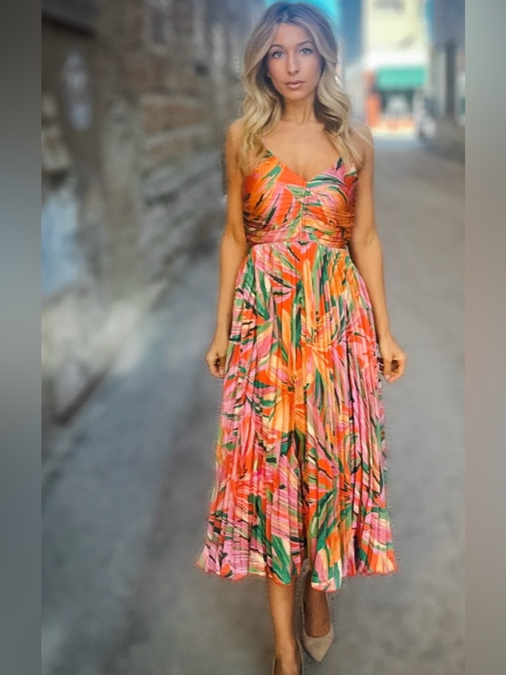 Tropical Print Pink & Orange SUNSET RIDGE MAXI DRESS size M